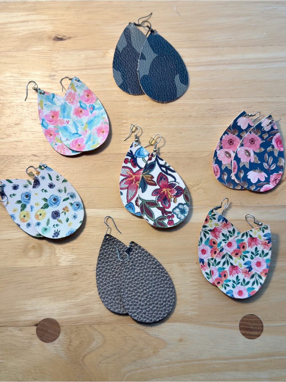 Handmade Floral and Textured Teardrop Earrings - Assorted Colors
